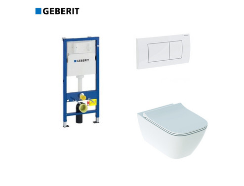 Комплект GEBERIT окачена тоалетна чиния Smyle, структура за вграждане Duofix и бутон Delta30 бял