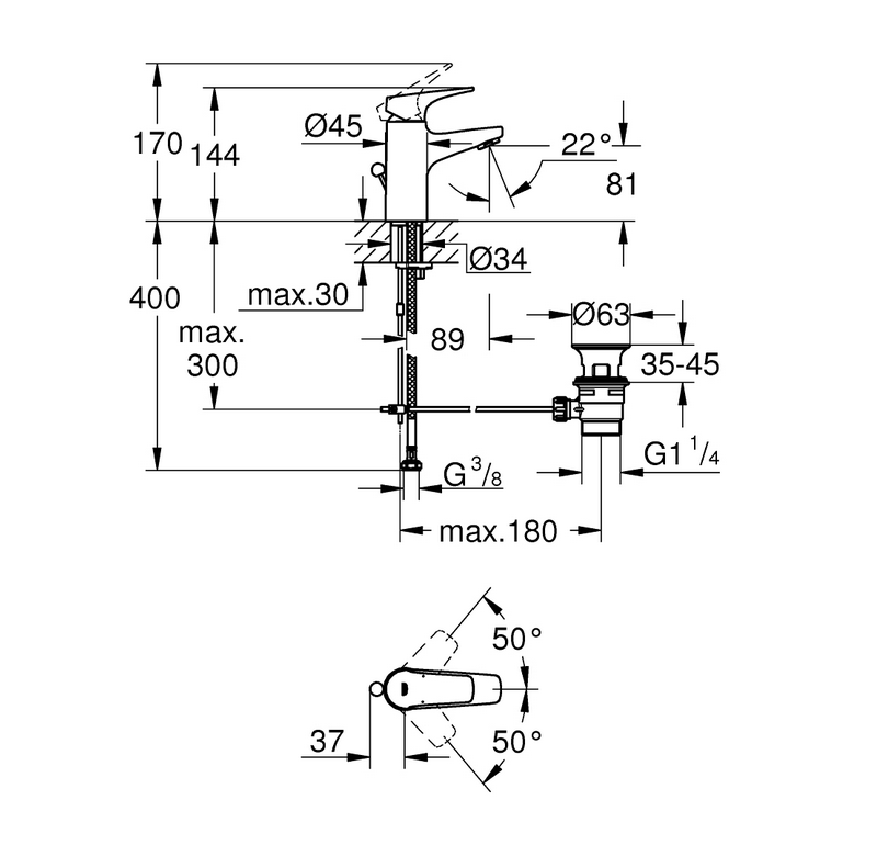 Смесител стоящ за мивка Grohe Bauflow