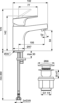 Смесител стоящ за мивка CERABASE Н80 с Click изпразнител Ideal Standard