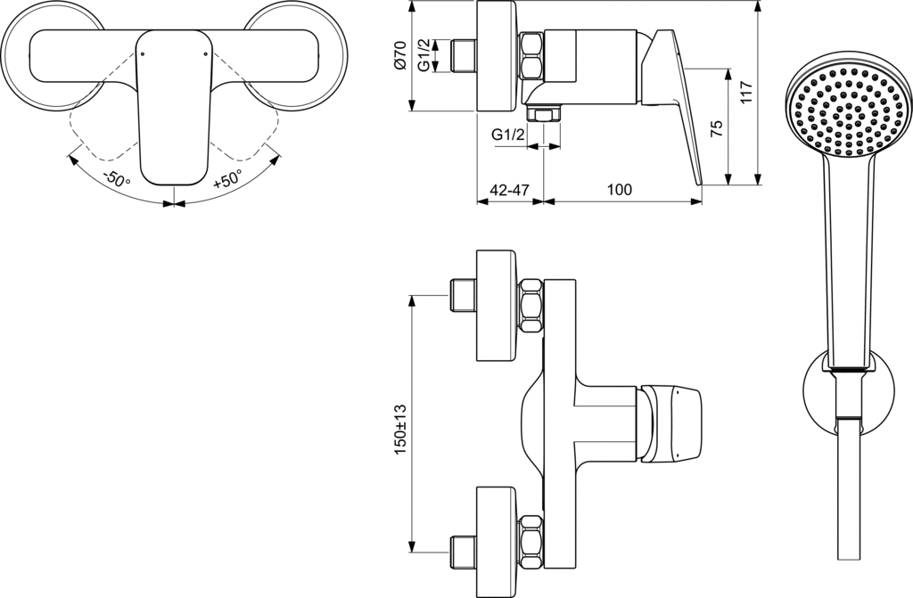 Смесител за душ с аксесоари Ideal Standard CERAPLAN
