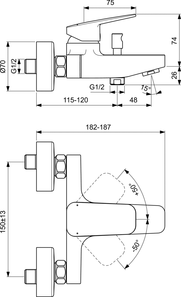 Смесител за вана/душ Ideal Standard CERAPLAN