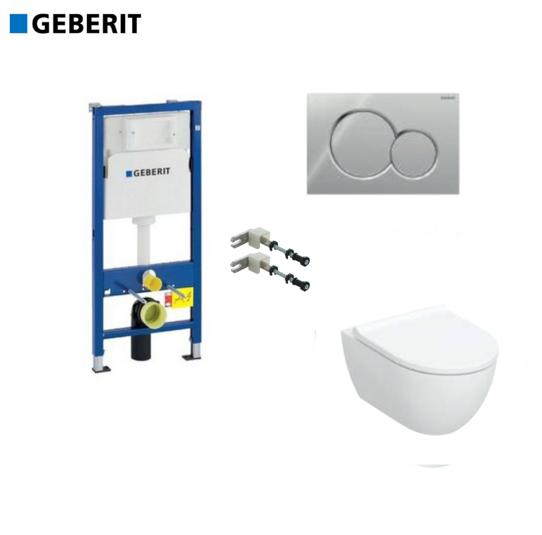 Комплект GEBERIT окачена тоалетна чиния Acanto, структура за вграждане Duofix и бутон Sigma01 хром