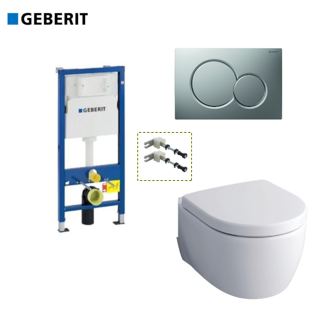 Комплект GEBERIT окачена тоалетна чиния Icon Turboflush, структура за вграждане Duofix Sigma 12  и бутон  Sigma01 хром