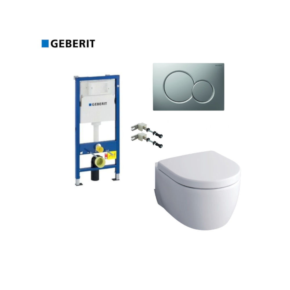 Комплект GEBERIT окачена тоалетна чиния Icon Rimfree, структура за вграждане Duofix Sigma 12  и бутон  Sigma01 хром