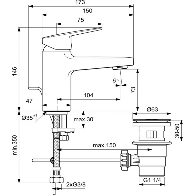 Смесител стоящ за мивка Ideal Standard CERAPLAN H75