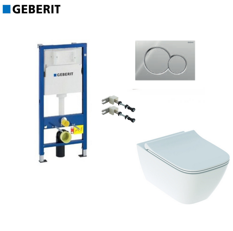 Комплект GEBERIT окачена тоалетна чиния Smyle Square, структура за вграждане Duofix Sigma 12 и бутон Sigma01 хром лъскав