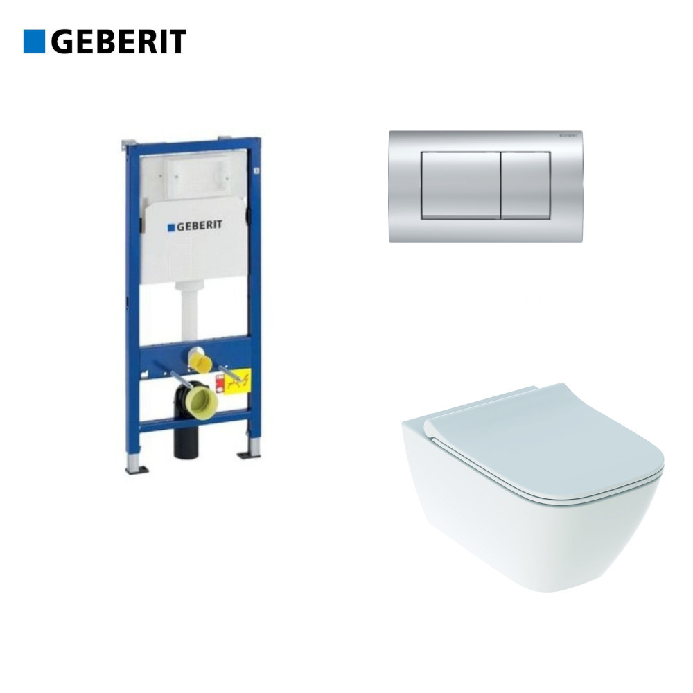 Комплект GEBERIT окачена тоалетна чиния Smyle, структура за вграждане Duofix Delta12 и бутон Delta20 хром