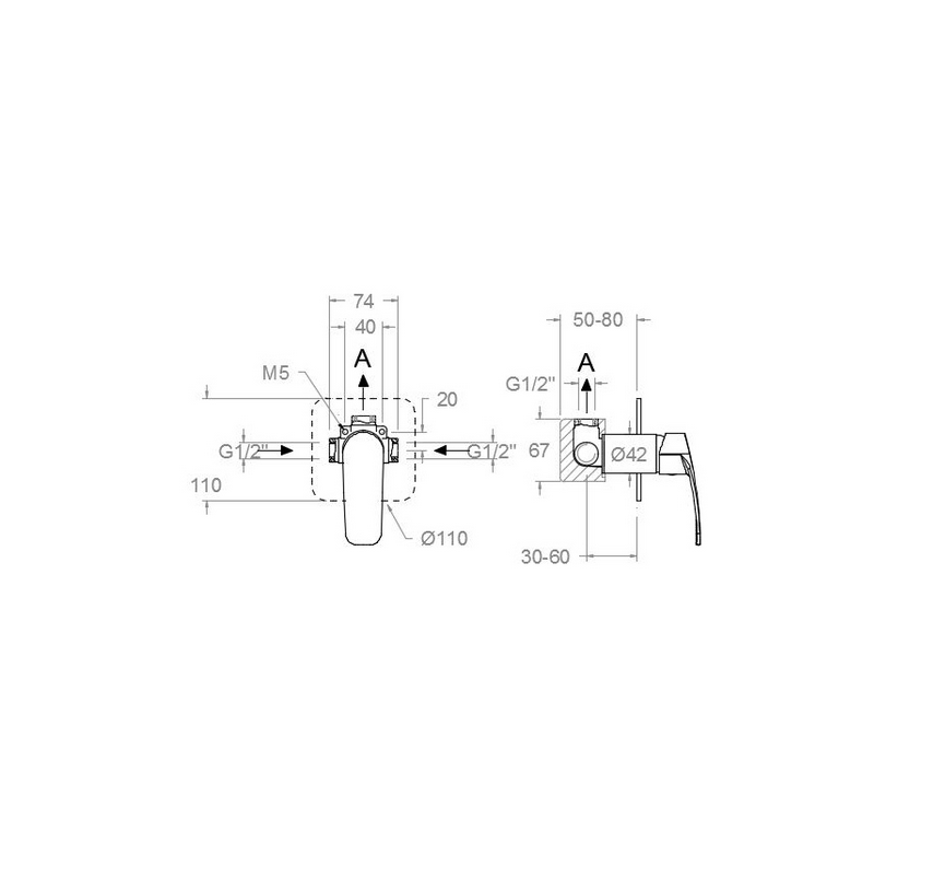 Смесител вграден за душ Ramon Soler NEW FLY - вътрешна и външна част