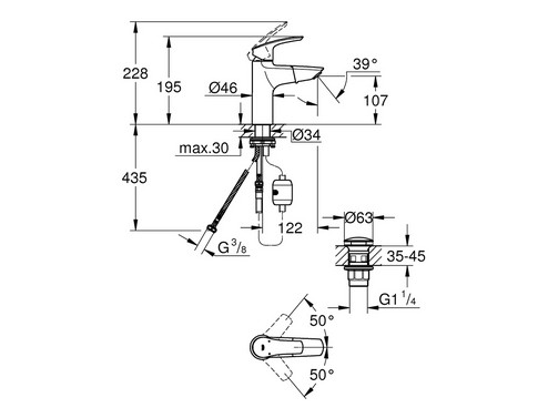 Смесител за мивка Grohe Eurosmart  М-размер