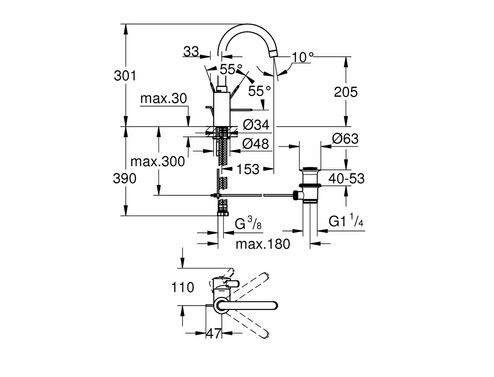 Смесител за мивка Grohe Eurosmart Cosmopolitan L-размер