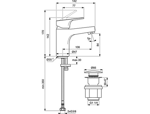 Смесител стоящ за мивка CERABASE Н80 с Click изпразнител Ideal Standard