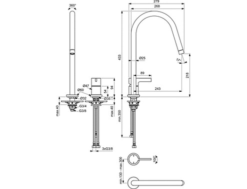 Смесител за кухня с 2-дупков с висок тръбен чучур Ideal Standard Gusto Premium