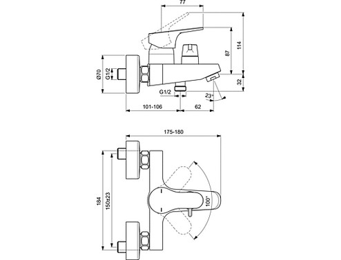 Смесител за вана/душ с керамичен разпределител CERABASE Ideal Standard