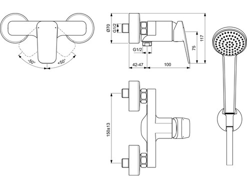 Смесител за душ с аксесоари Ideal Standard CERAPLAN