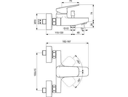 Смесител за вана/душ Ideal Standard CERAPLAN