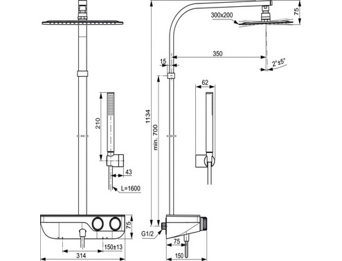 Душ система Ideal Standard Ceratherm S200 с термостатен смесител за душ A7332AA с фиксирана височина