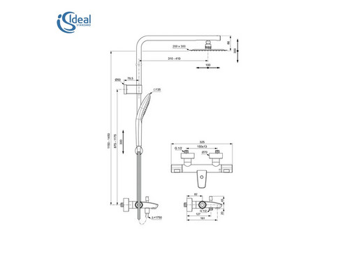 Душ система Ideal Standard Ceratherm T100 с термостатен смесител за вана/душ A7591AA с регулируема височина