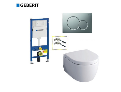 Комплект GEBERIT окачена тоалетна чиния Icon Rimfree, структура за вграждане Duofix Sigma 12  и бутон  Sigma01 хром