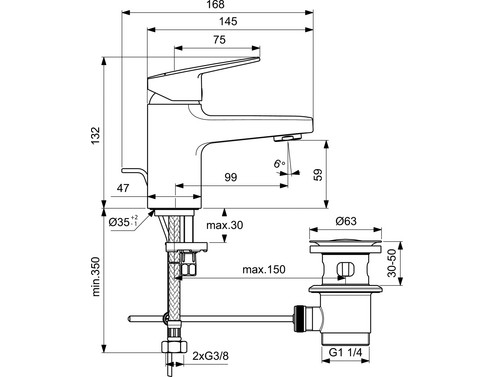 Смесител стоящ за мивка  Ideal Standard CERAPLAN H60 Easy-Fix+