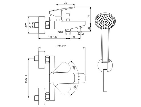 Смесител за вана/душ с аксесоари Ideal Standard CERAPLAN