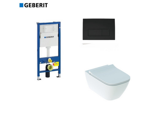 Комплект GEBERIT окачена тоалетна чиния Smyle, структура за вграждане Duofix и бутон Delta50 черен