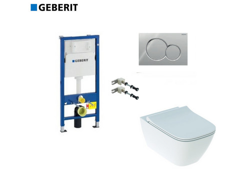 Комплект GEBERIT окачена тоалетна чиния Smyle, структура за вграждане Duofix Delta12 и бутон Sigma01 хром