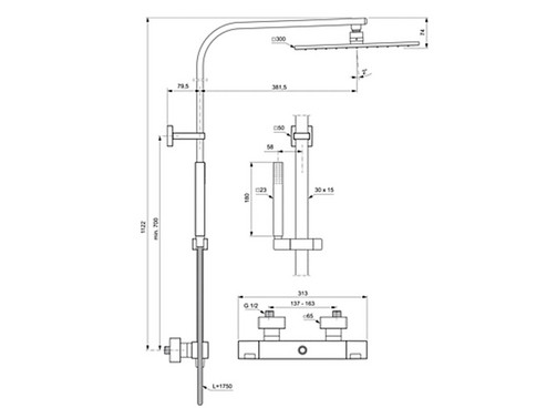 Душ система Ideal Standard Ceratherm C100 с термостатен смесител за душ A7542AA с фиксирана височина