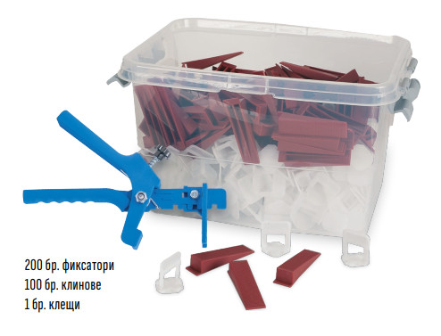 Комплект система за нивелиране на плочки 1,5 мм фуга