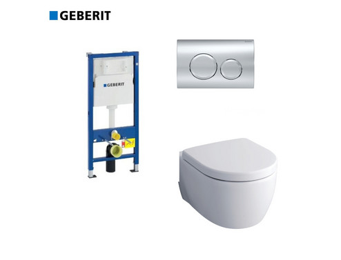 Комплект GEBERIT окачена тоалетна чиния Icon, структура за вграждане Duofix и бутон Delta20 хром