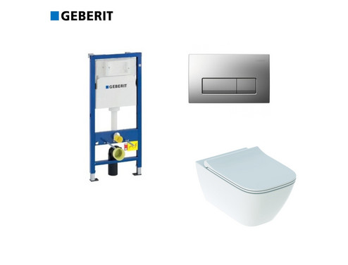 Комплект GEBERIT окачена тоалетна чиния Smyle, структура за вграждане Duofix и бутон Delta50 хром