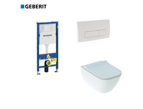 Комплект GEBERIT окачена тоалетна чиния Smyle, структура за вграждане Duofix и бутон Delta50 бял