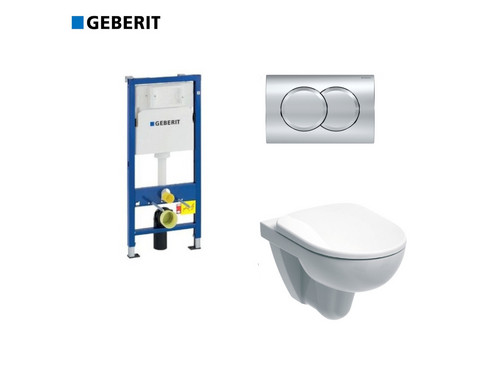 Комплект GEBERIT окачена тоалетна чиния Selnova, структура за вграждане Duofix и бутон Delta01 хром