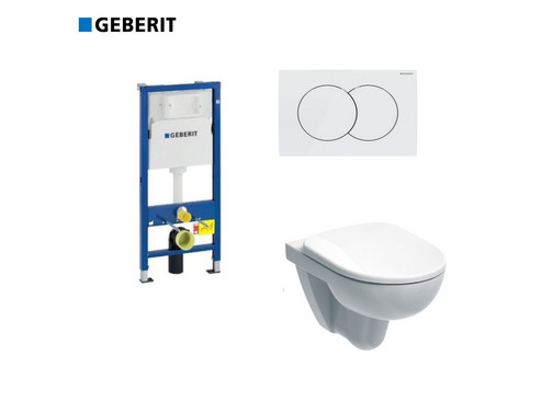 Комплект GEBERIT окачена тоалетна чиния Selnova, структура за вграждане Duofix и бутон Delta01 бял