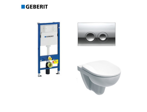 Комплект GEBERIT окачена тоалетна чиния Selnova, структура за вграждане Duofix и бутон Delta21 хром